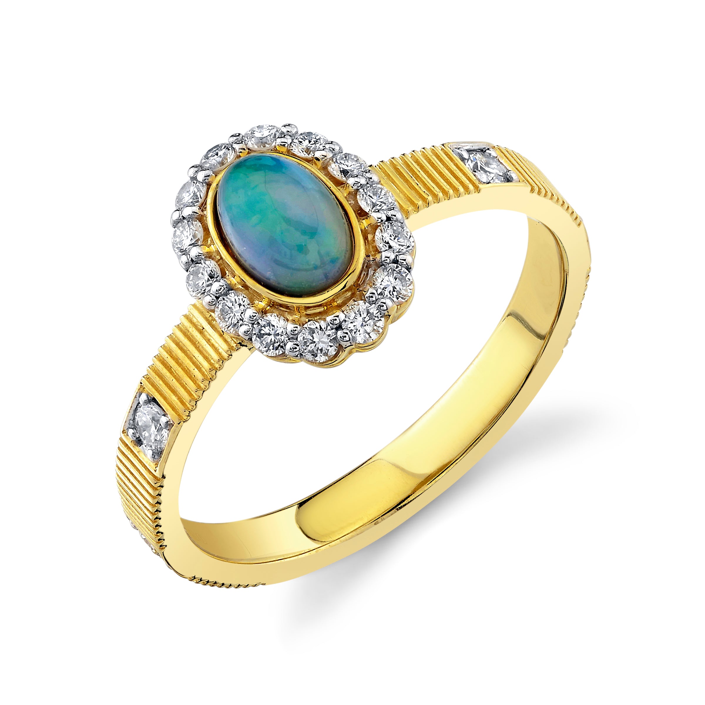 Bezel Set Ethiopian Opal Ring With Diamonds