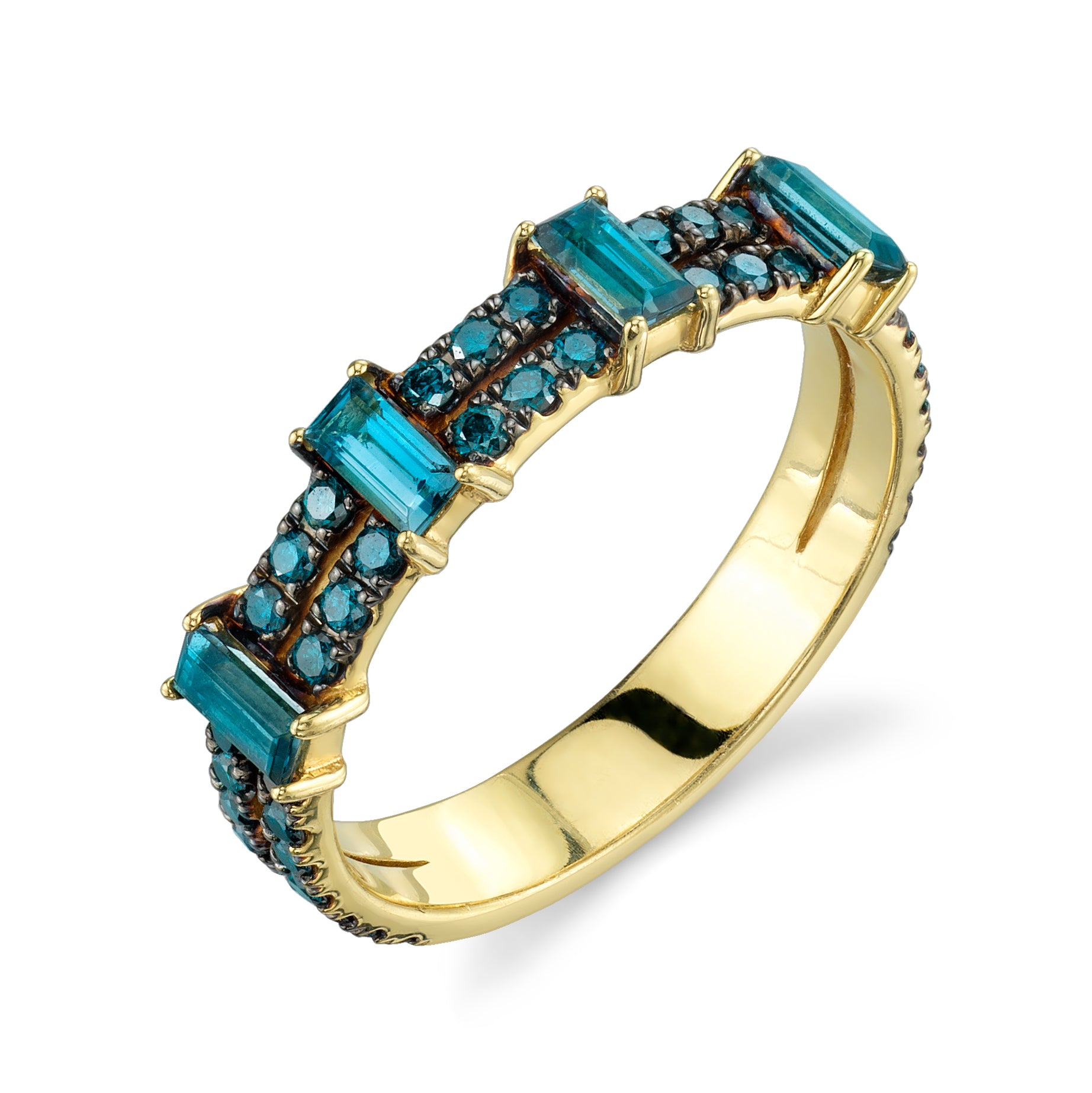 Band with Turquoise Baguettes and White Diamond Detail