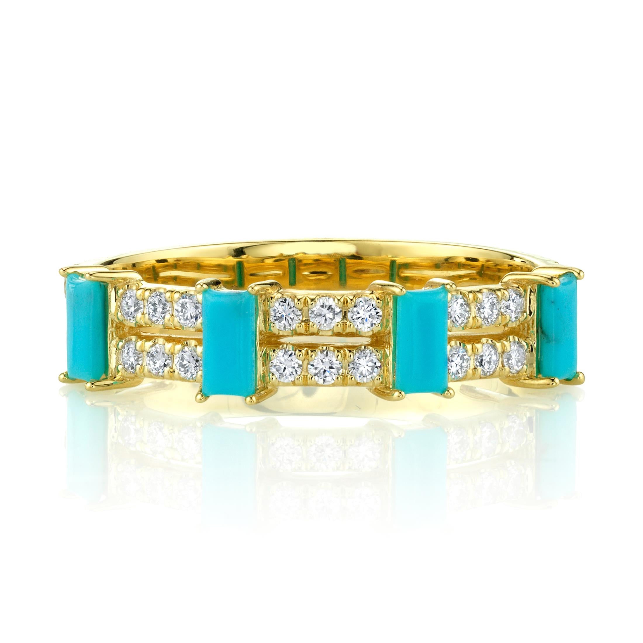 Blue Diamond Double Row Band With Blue Topaz Baguettes