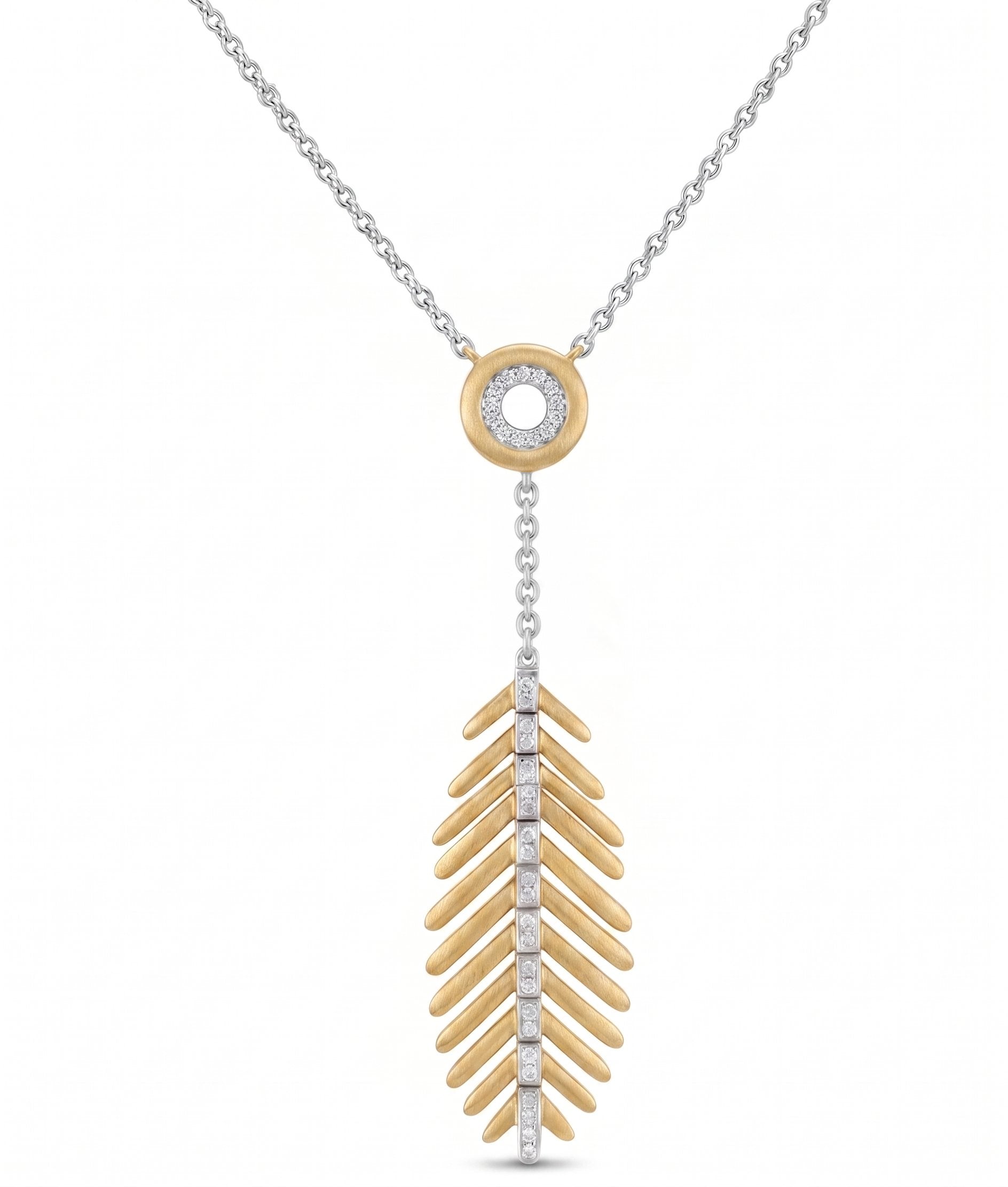 Mix Metal Feather Lariat With Diamonds