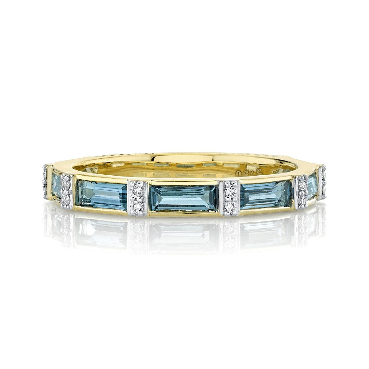 Ombre Blue Topaz Baguette Band With Diamonds