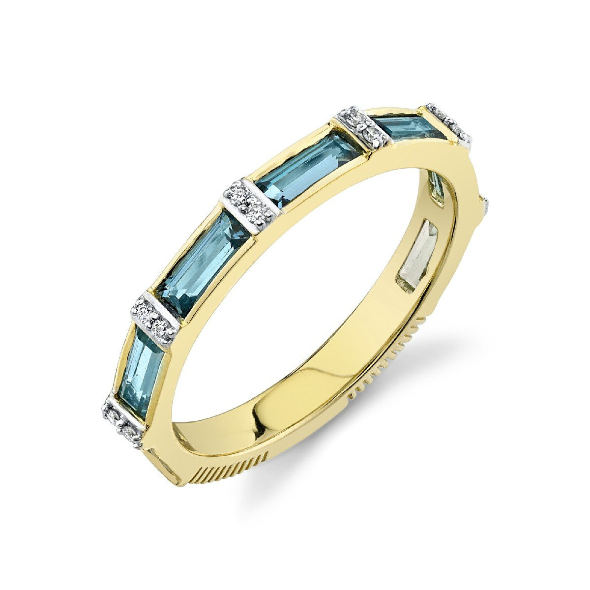 Ombre Blue Topaz Baguette Band With Diamonds