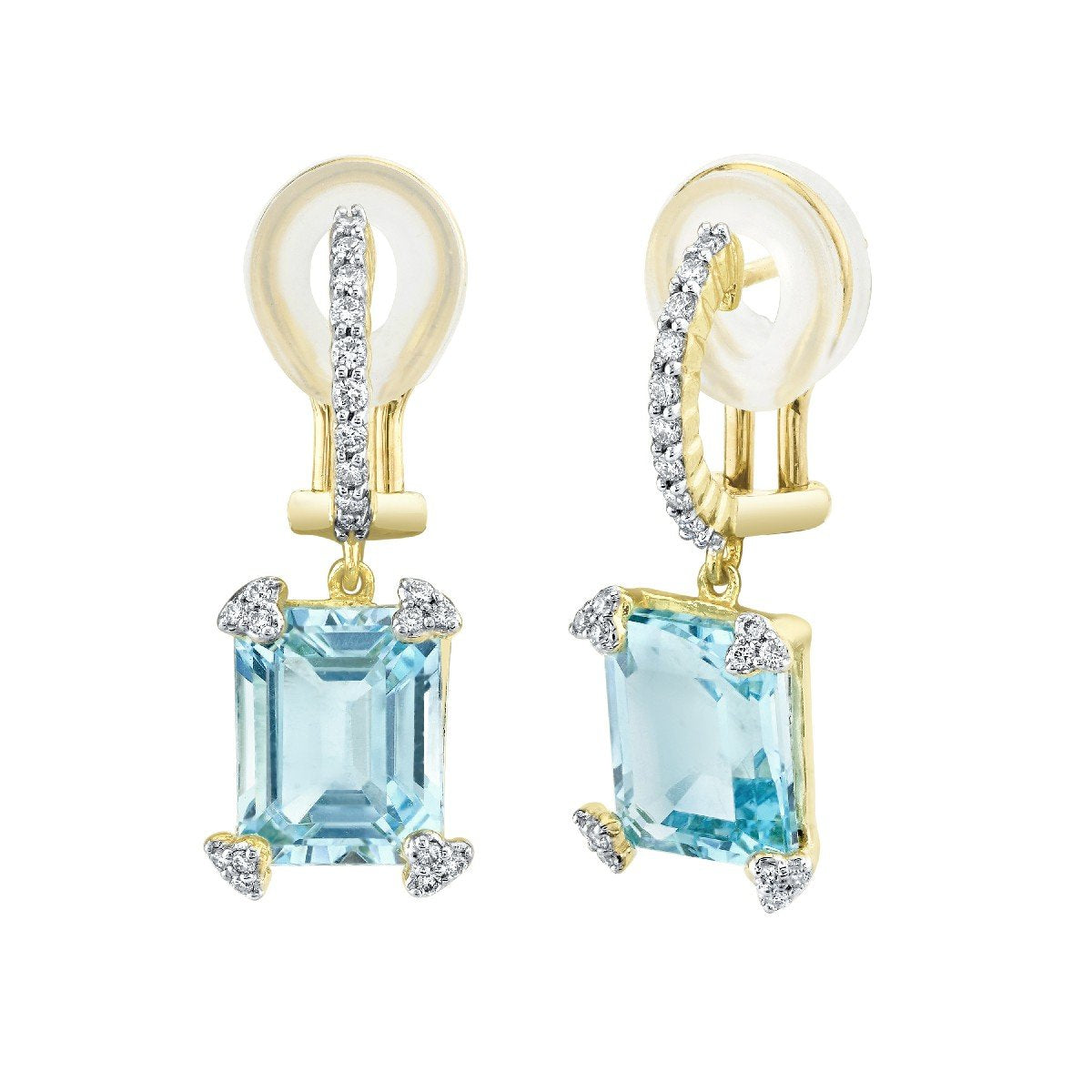 Emerald Cut Sky Blue Topaz And Diamond Earrings