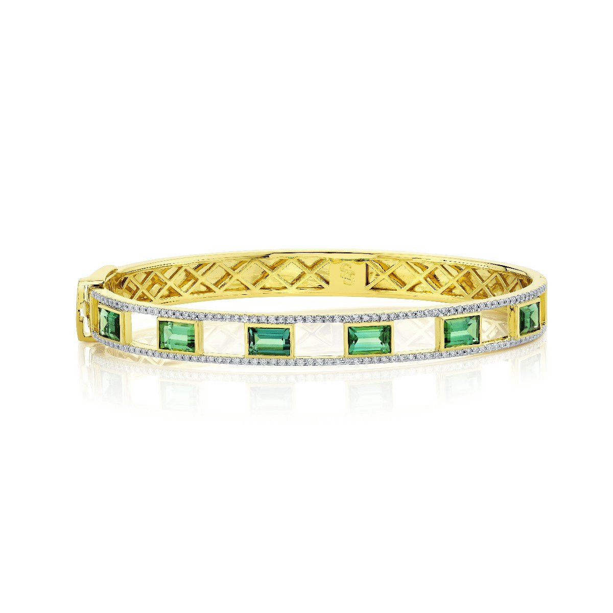 Blue Green Tourmaline And Diamond Bracelet