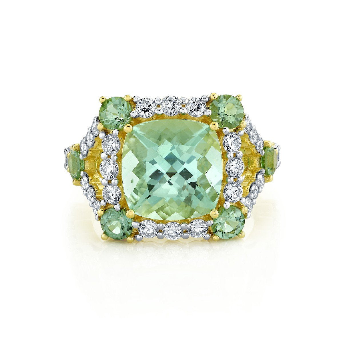 Seafoam Tourmaline Ring With Green Beryl & Diamonds