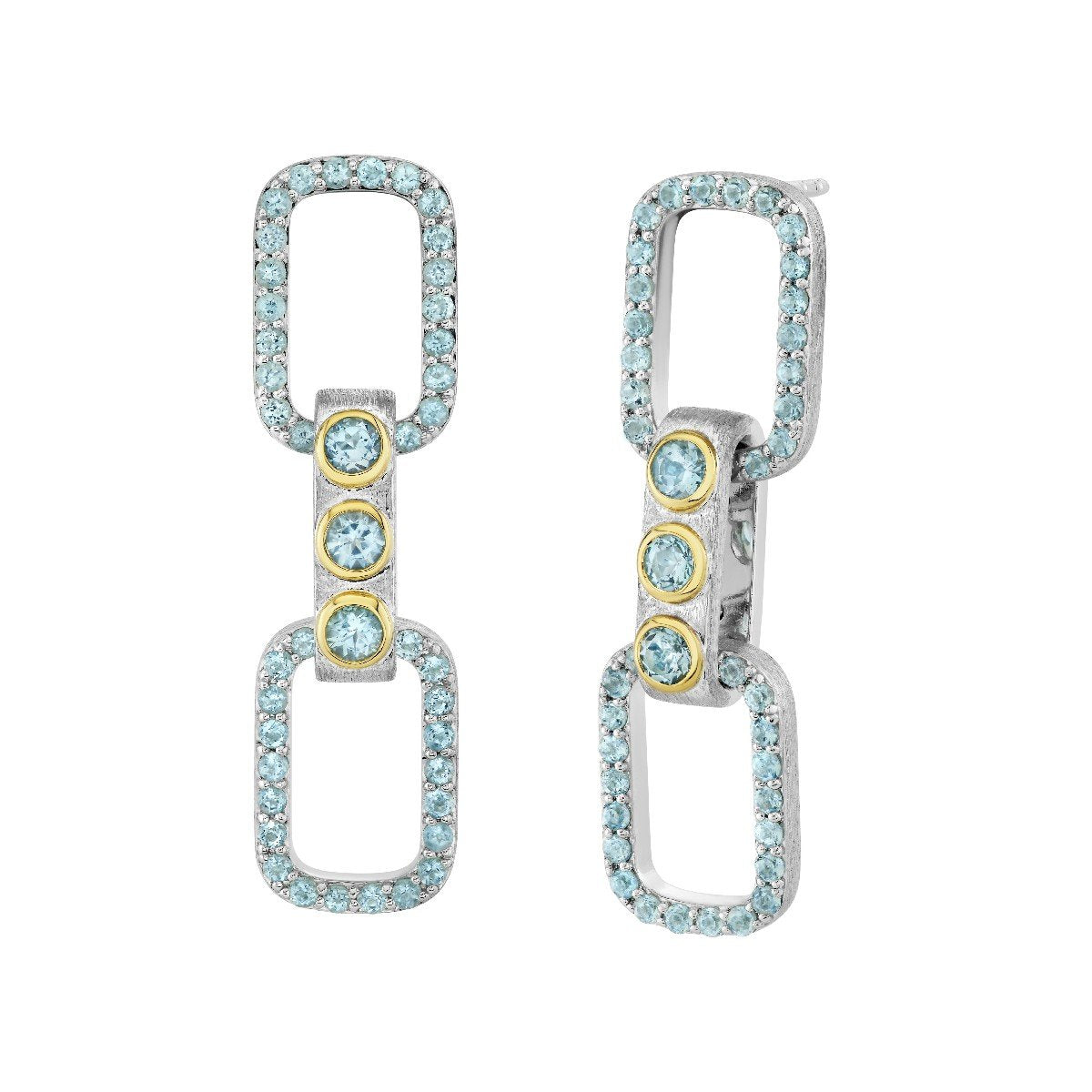 Mixed Metal Swiss Blue Topaz Link Earrings