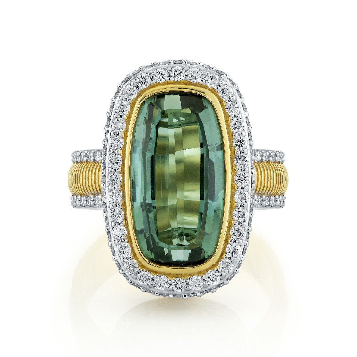 Blue Green Tourmaline Ring With Green Sapphire And Diamonds