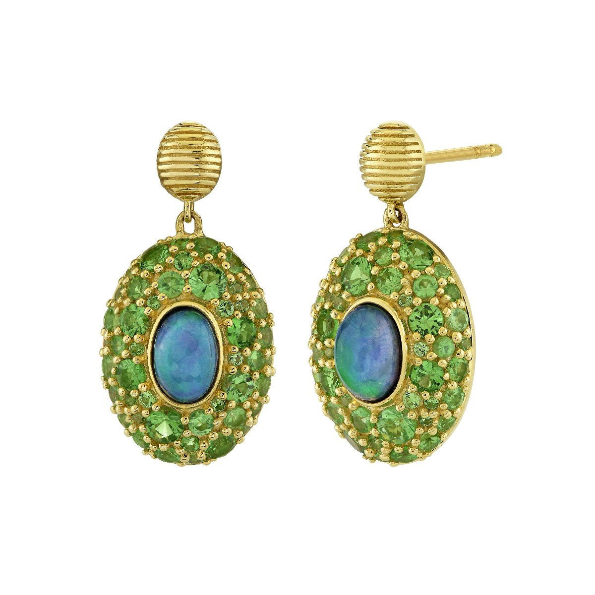 Opal And Pave Light Tsavorite Drop Earrings