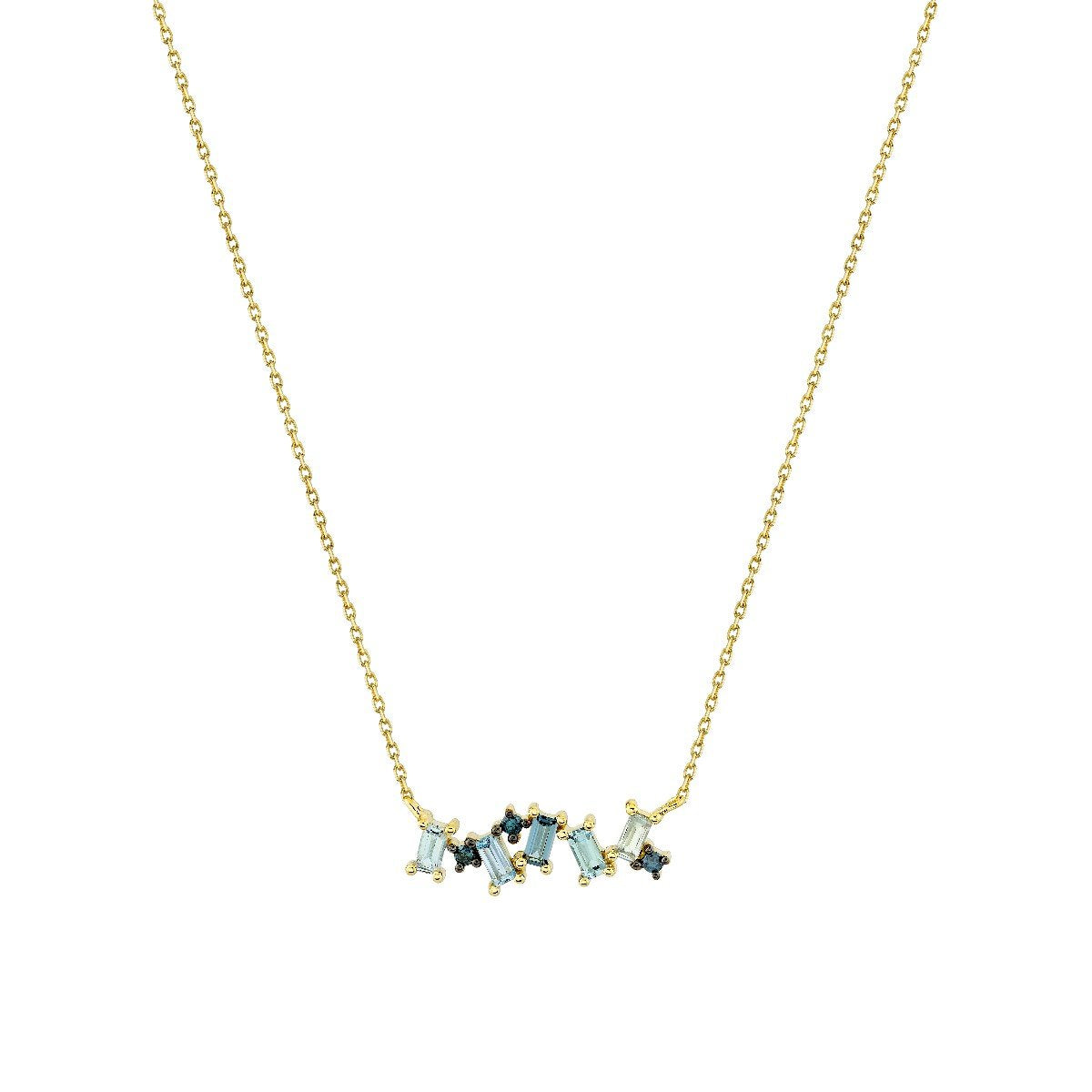 Ombre Blue Topaz Baguette & Blue Diamond Bar Pendant