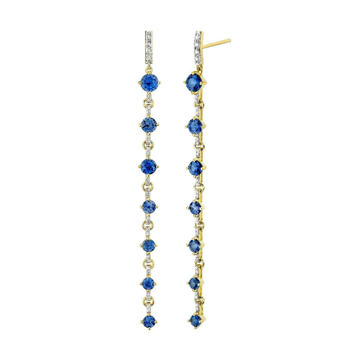 Blue Sapphire And Diamond Stick Earrings