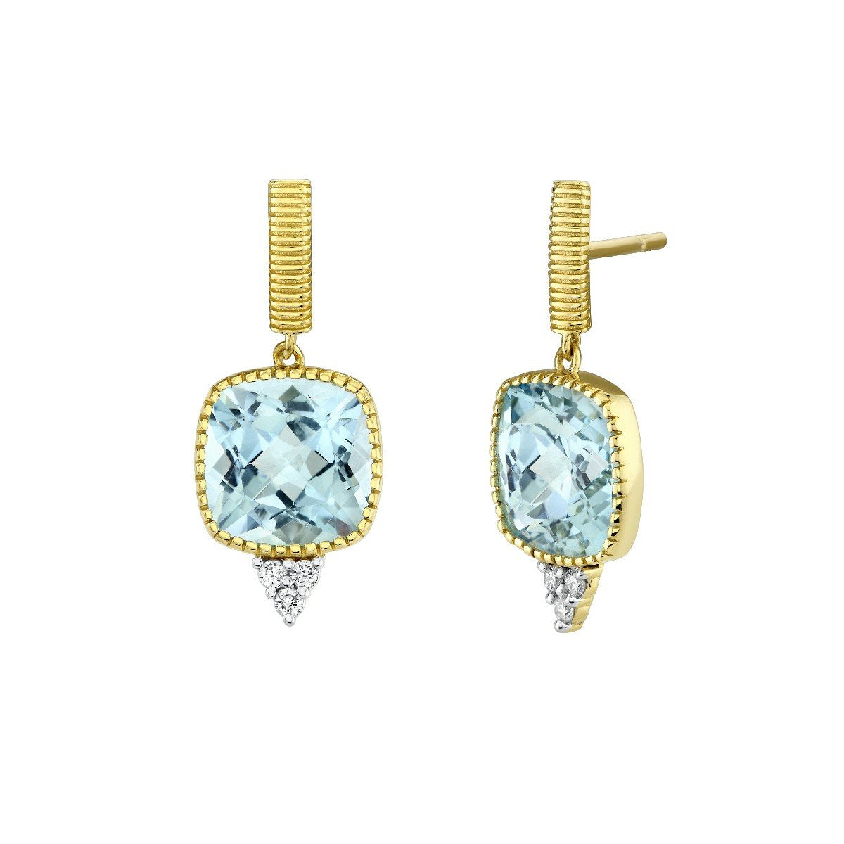 Sky Blue Topaz Cushion Earrings With Diamonds