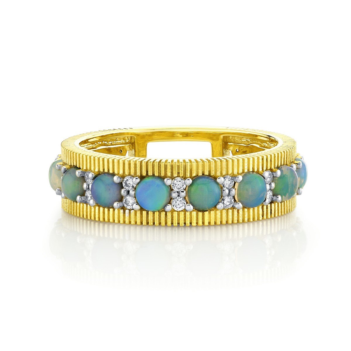 Opal And Diamond Band With Strie Edges