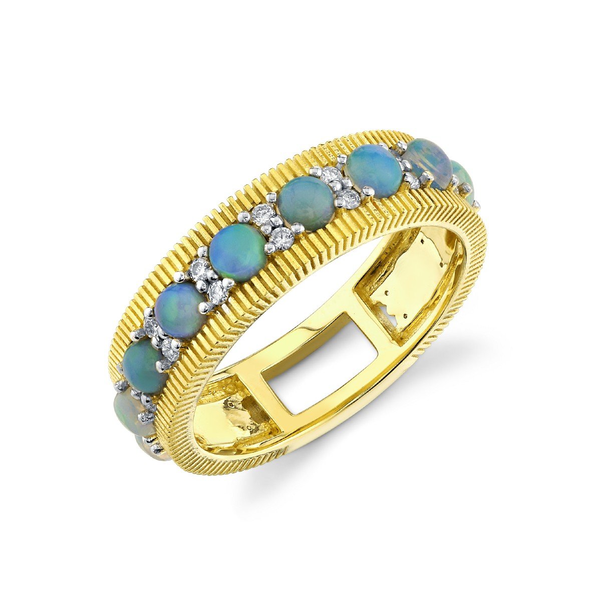Opal And Diamond Band With Strie Edges
