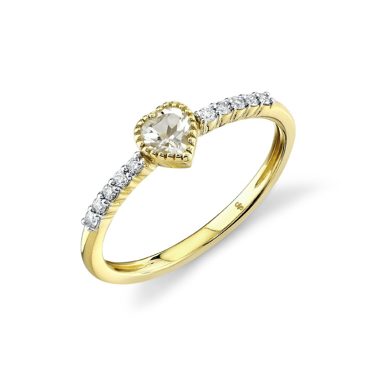 Bezel Set White Topaz Heart Ring With Diamonds