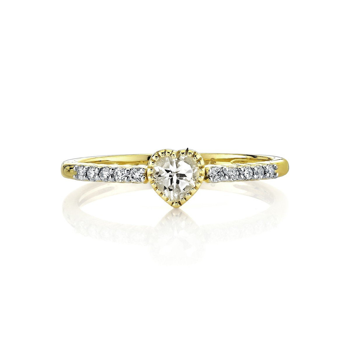 Bezel Set White Topaz Heart Ring With Diamonds