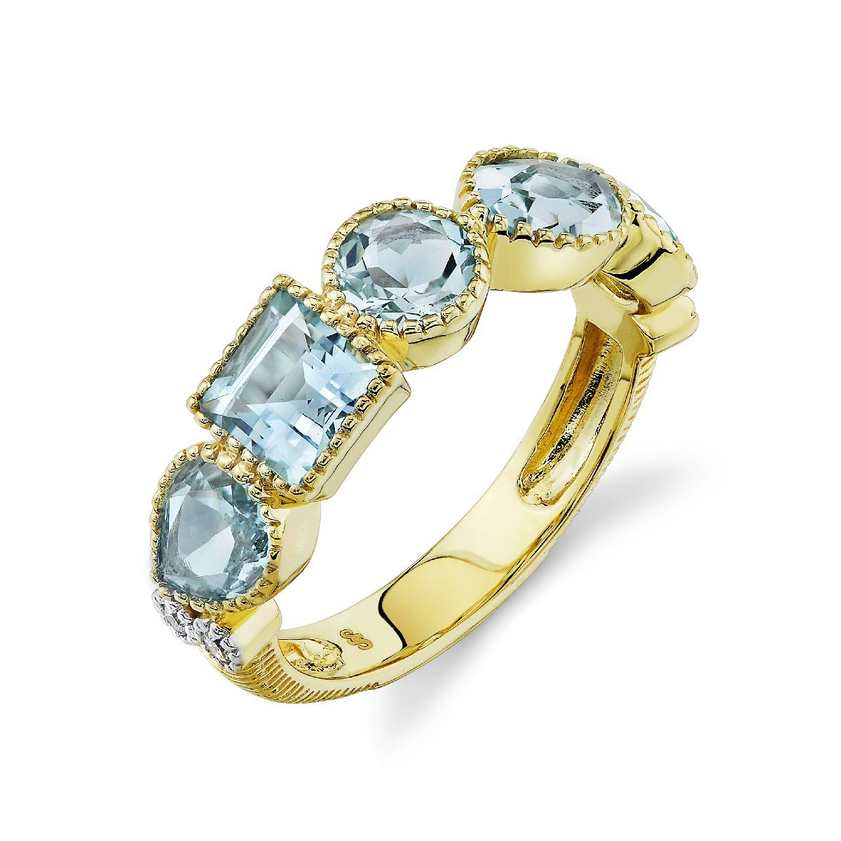 Sky Blue Topaz Mix Shape Band With White Diamond and Strie Detail