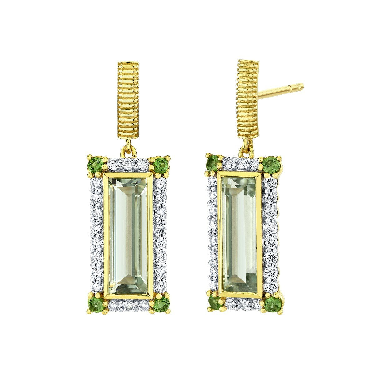 Green Amethyst Baguette Drop Earrings