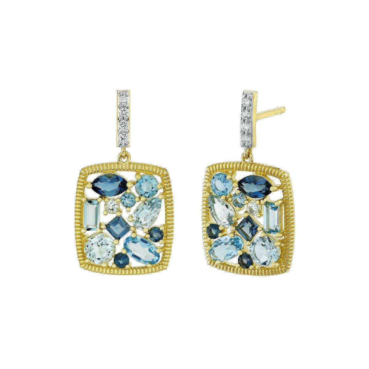 Blue Topaz Mix Shape Cluster Earrings