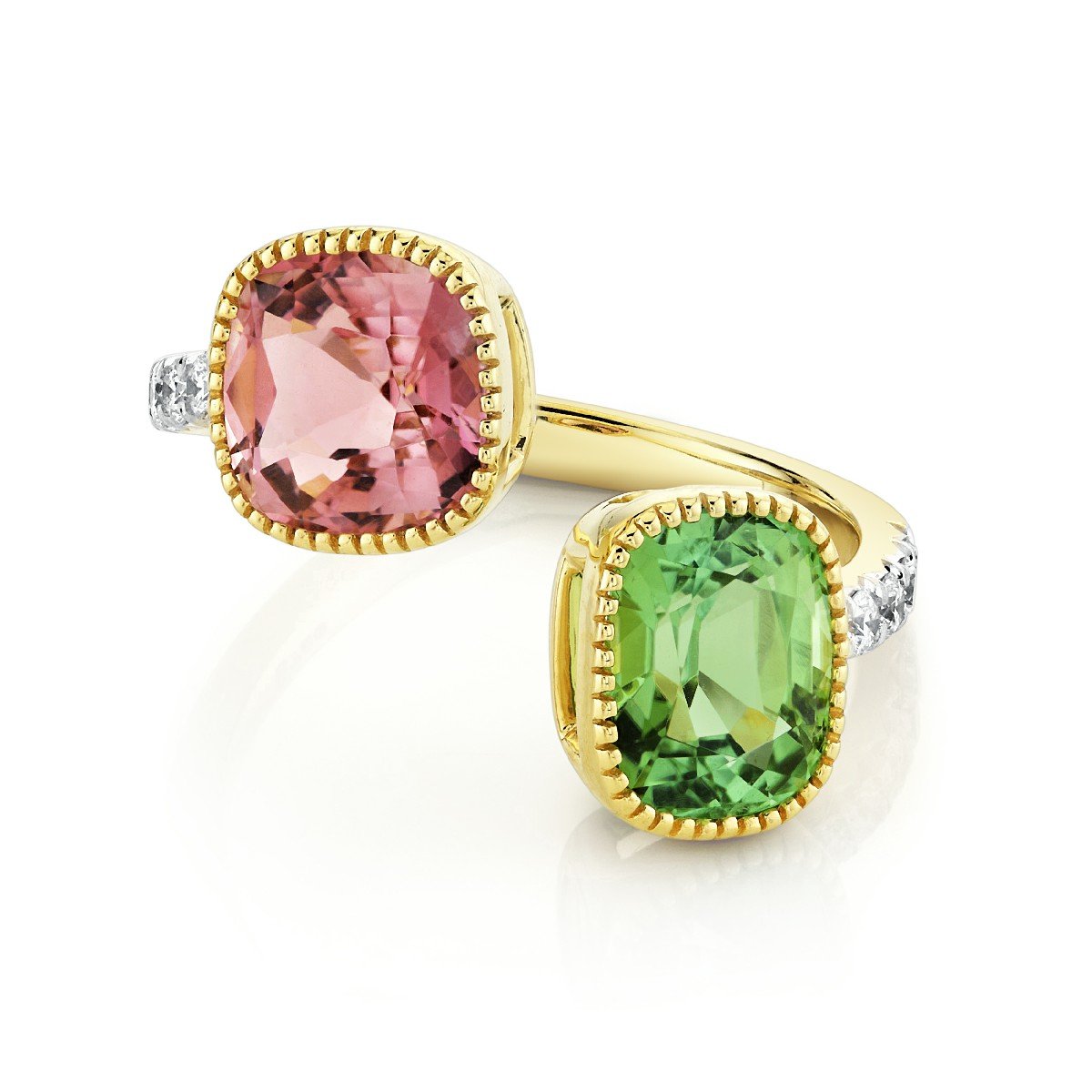 Pink And Green Tourmaline Bypass Ring With Diamonds