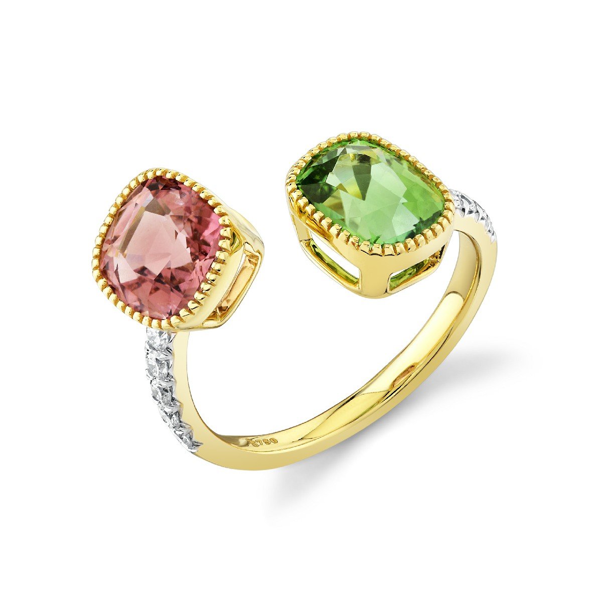 Pink And Green Tourmaline Bypass Ring With Diamonds