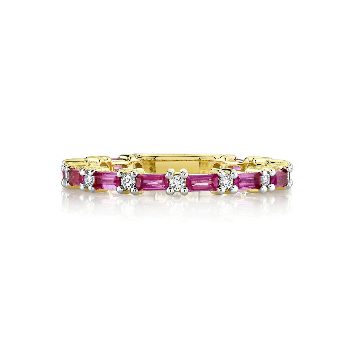 Pink Sapphire Baguette And Diamond Band