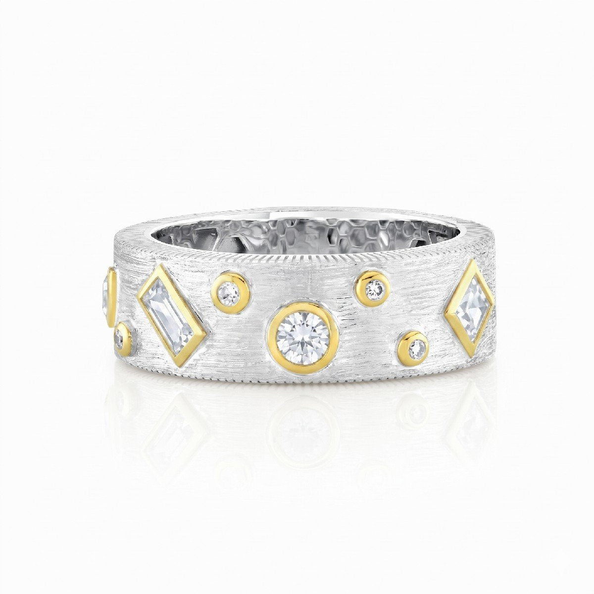 Mixed Metal Mixed Shape White Topaz Band With Diamonds