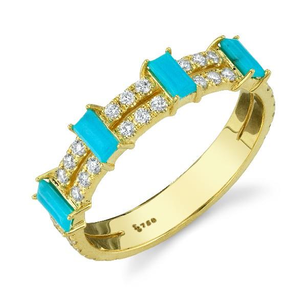 Diamond Double Row Band With Turquoise Baguettes