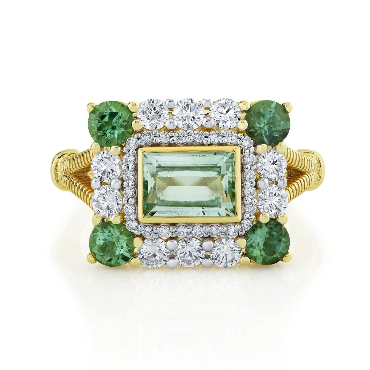 Green Beryl And Seafoam Tourmaline Ring With Diamonds
