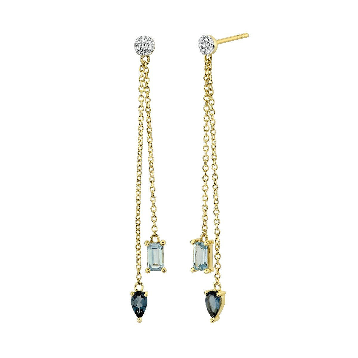 Blue Topaz Toi Et Moi Chain Drop Earrings