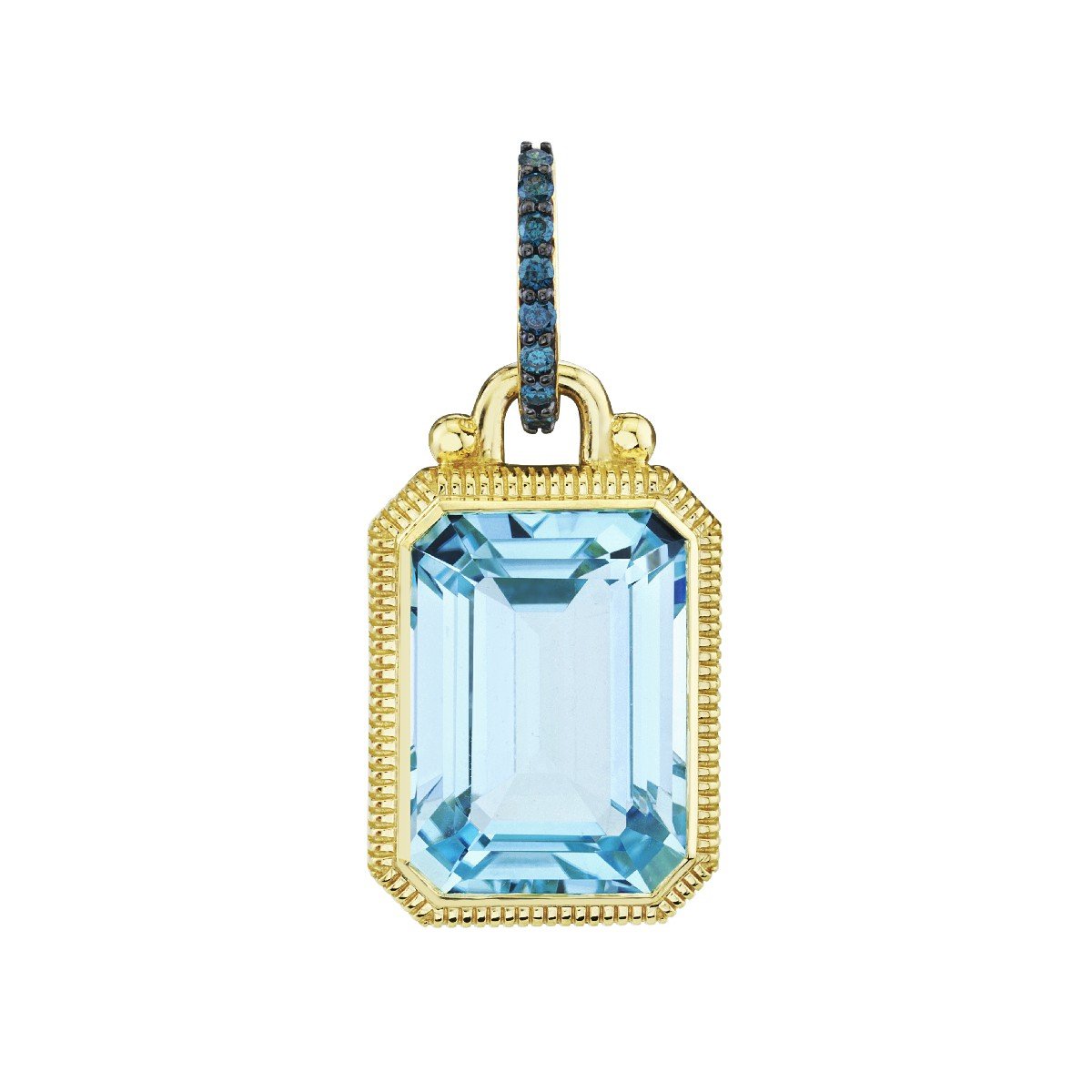 Bezel Set Sky Blue Topaz Pendant With Blue Diamonds