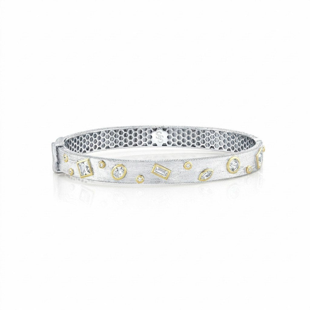 Mix Shape White Topaz & Diamond Sterling Silver Bracelet