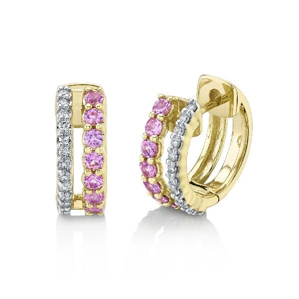 Pink Sapphire & Diamond Double Huggies