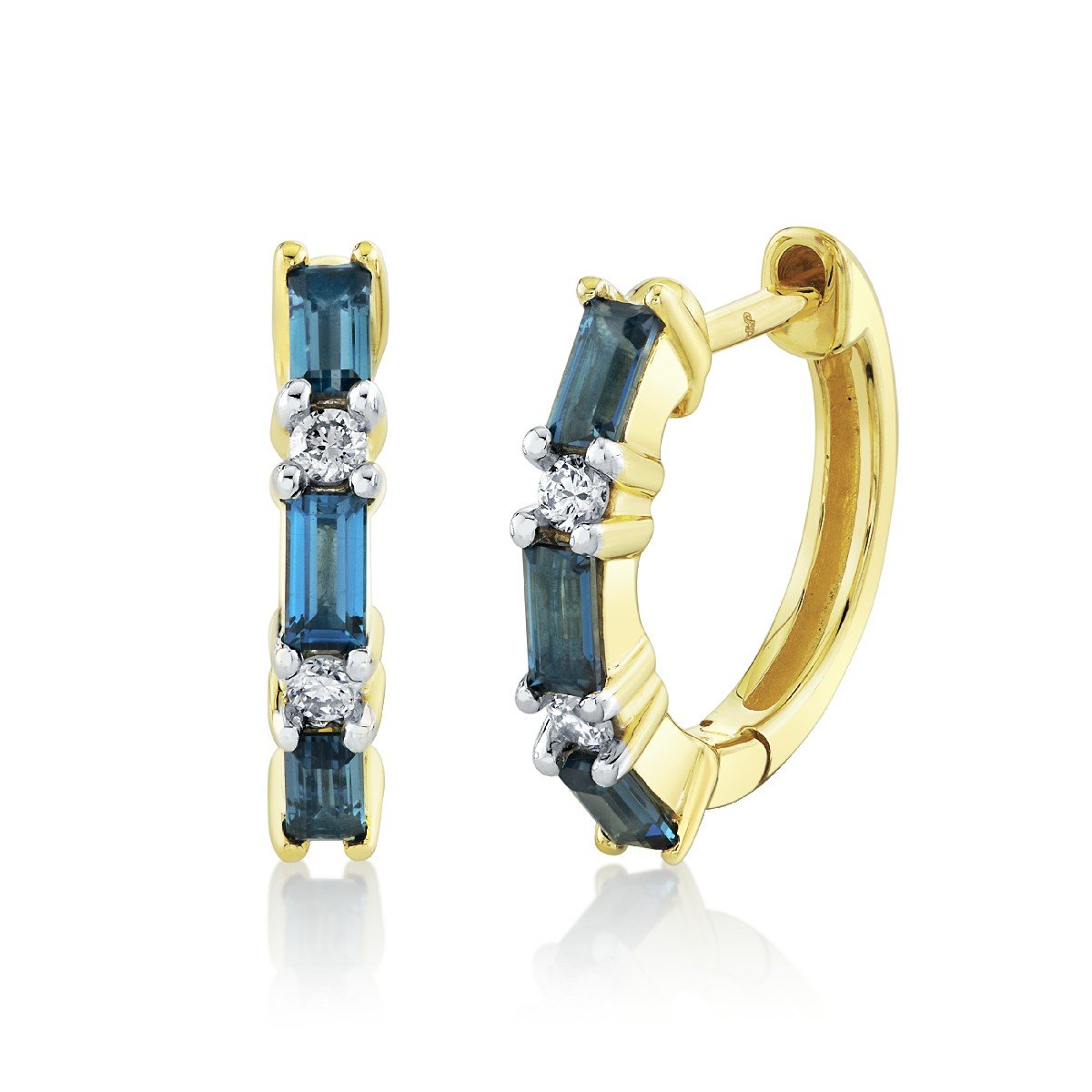 Swiss Blue Topaz Baguette And Diamond Huggies