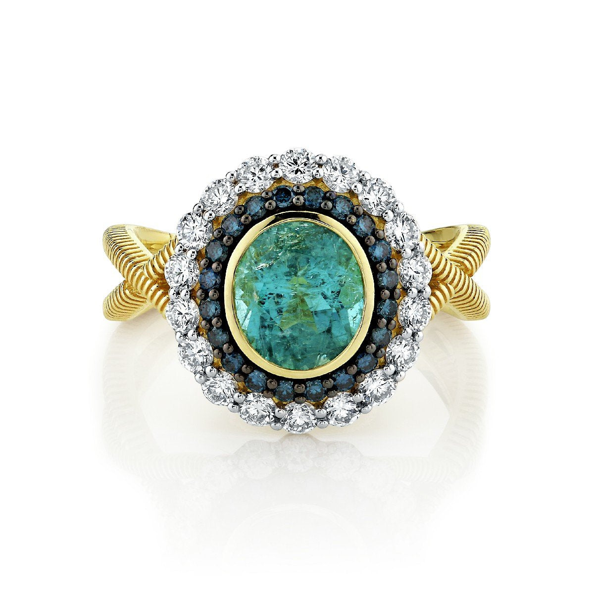 Paraiba Ring With Blue And White Diamonds