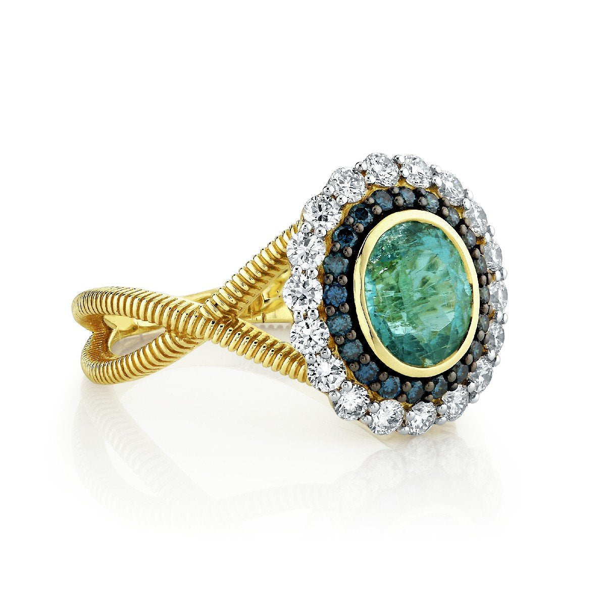 Paraiba Ring With Blue And White Diamonds