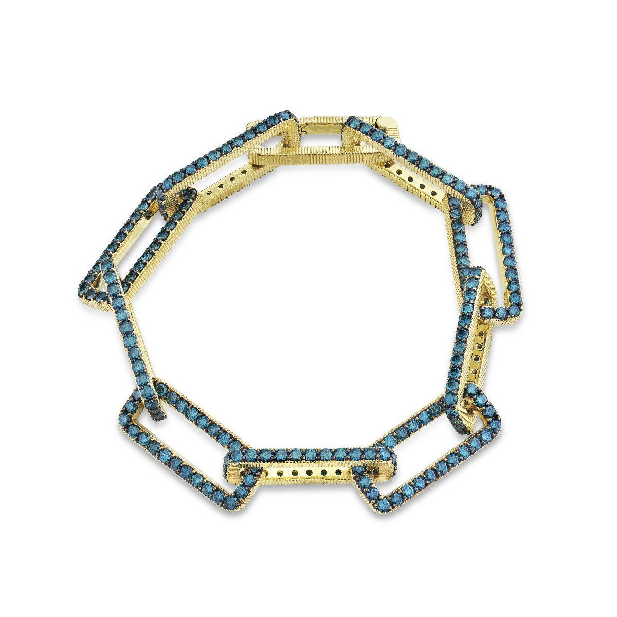 Blue Diamond And Gold Strie Link Bracelet