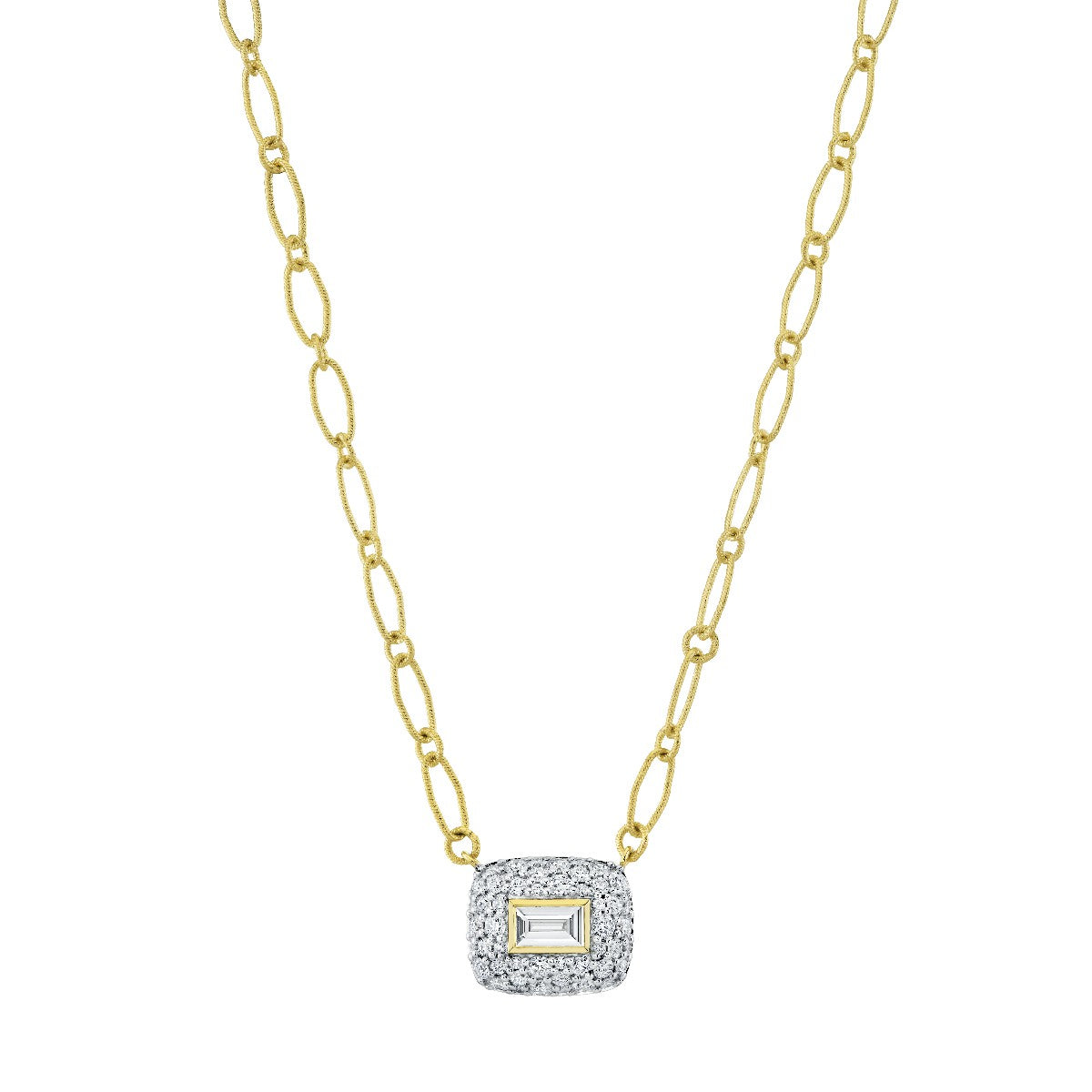 Diamond Cushion Pendant With Pave Edges