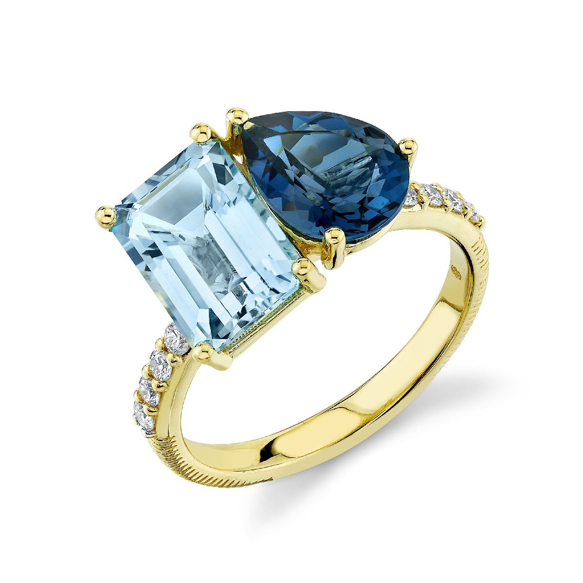 Toi et Moi Pear and Emerald Cut Blue Topaz Ring