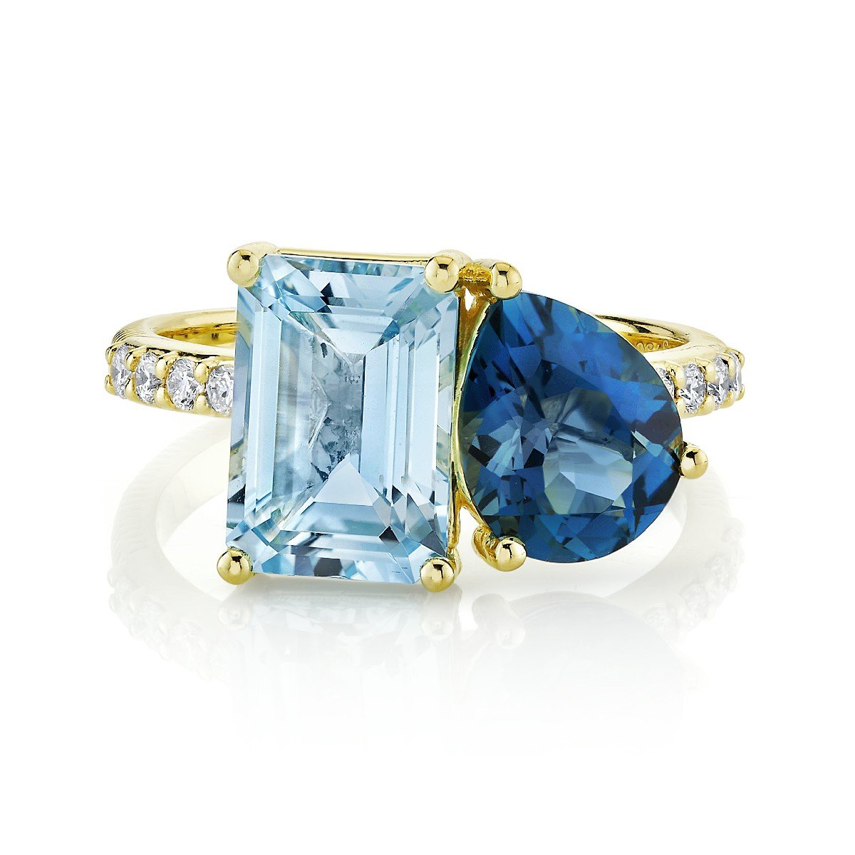 Toi et Moi Pear and Emerald Cut Blue Topaz Ring