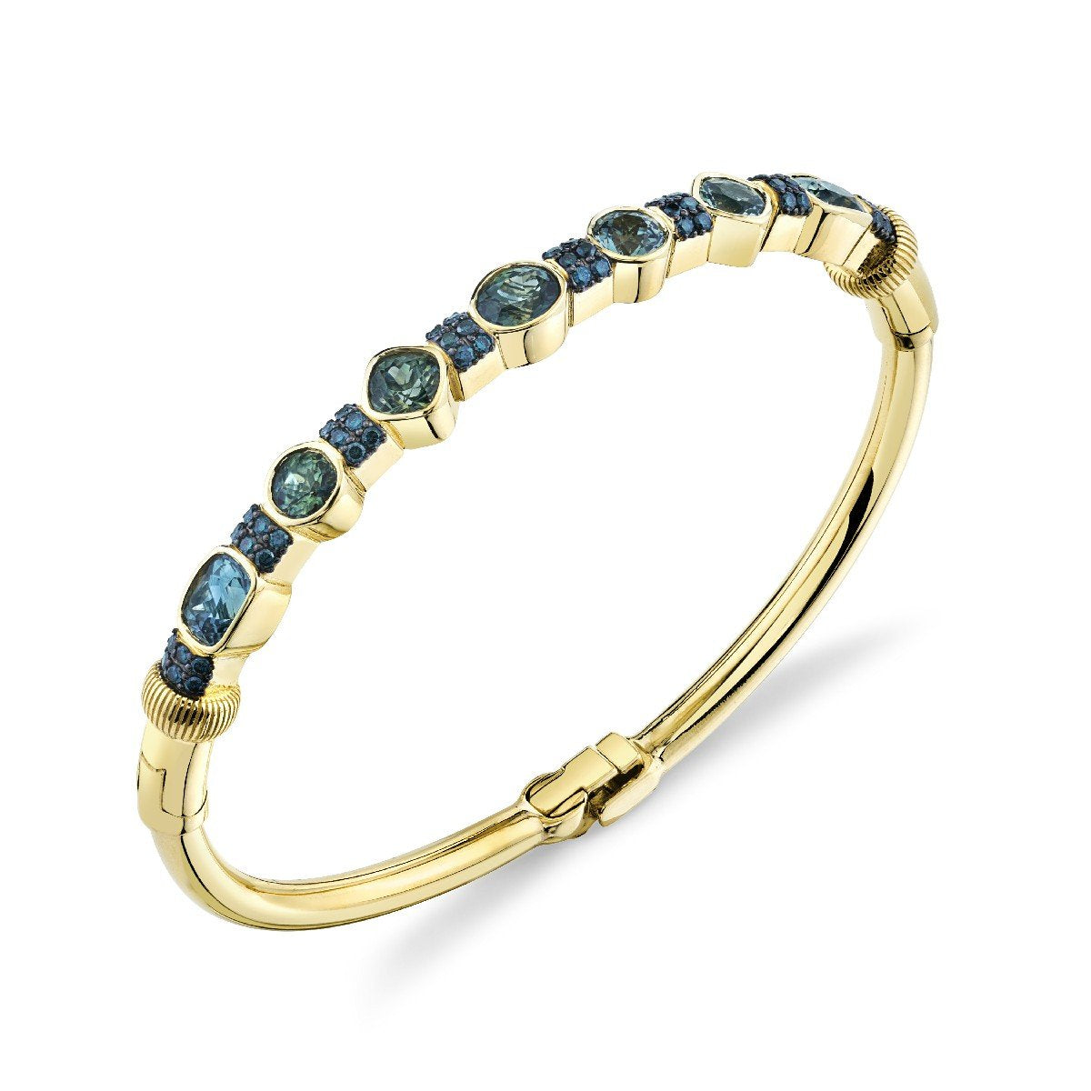 Blue Green Sapphire Bracelet With Blue Diamonds