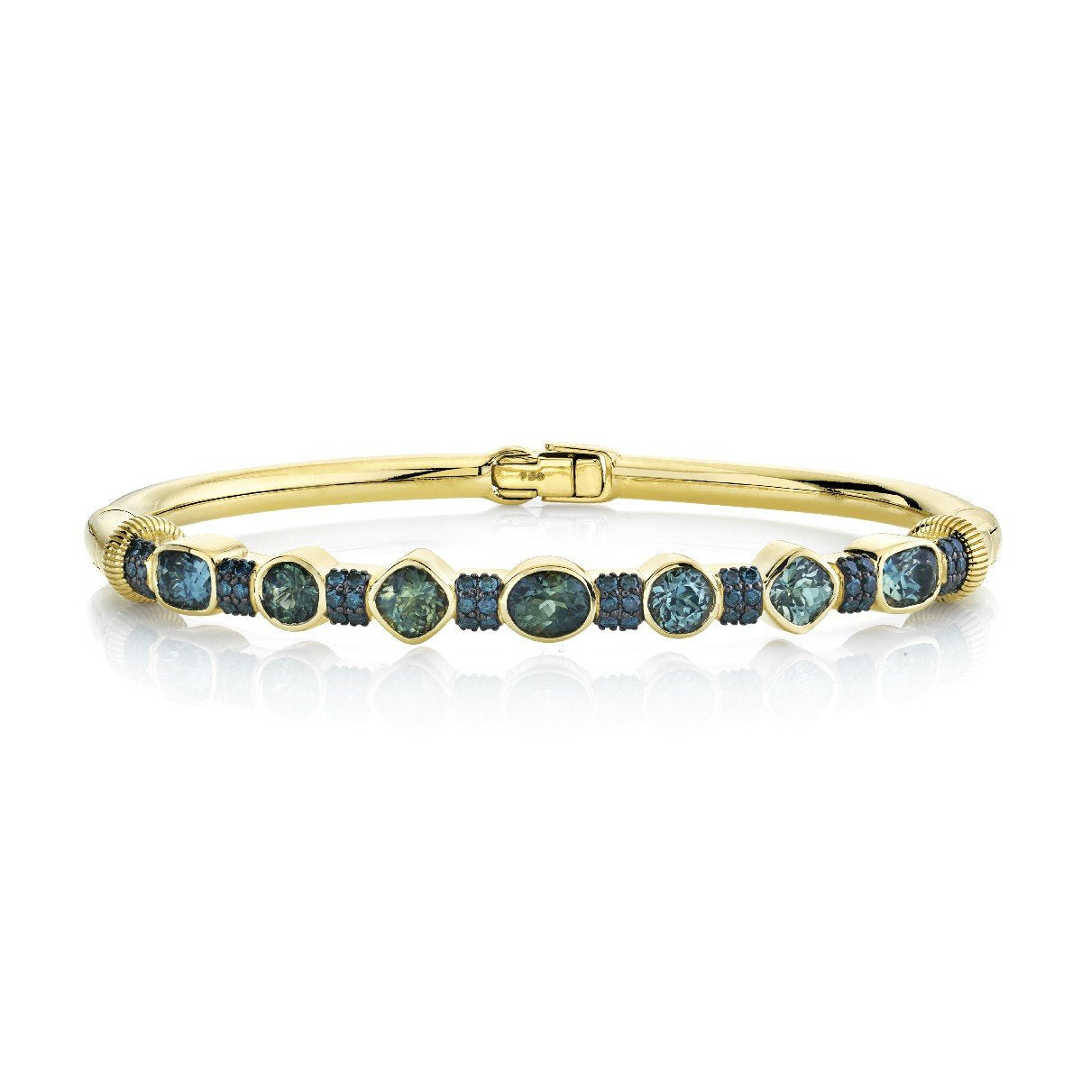 Blue Green Sapphire Bracelet With Blue Diamonds