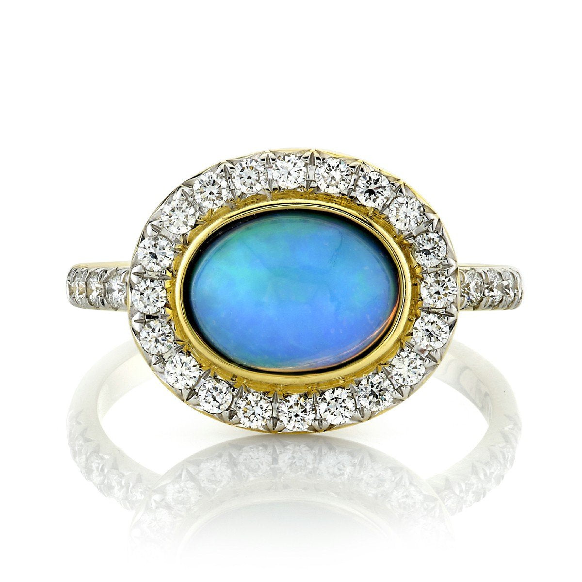 Ethiopian Opal Ring With White Diamond Halo and Shank