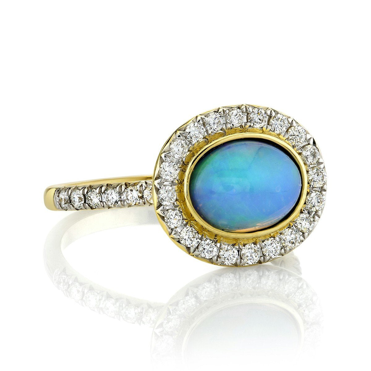 Ethiopian Opal Ring With White Diamond Halo and Shank