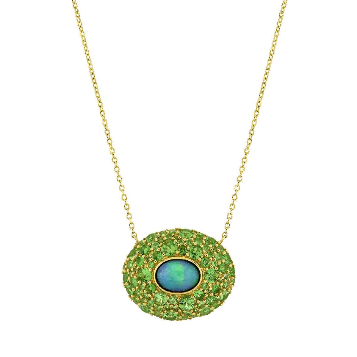 Pave Light Tsavorite And Ethipian Opal Pendant