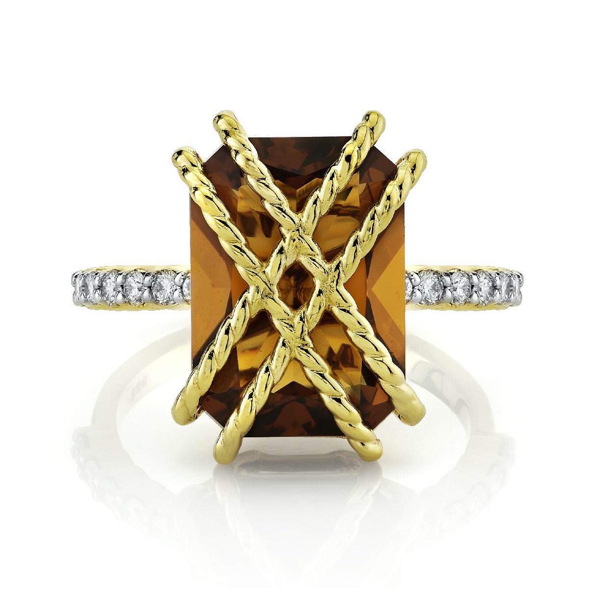 Gold Wrapped Cinnamon Quartz Ring With Diamonds