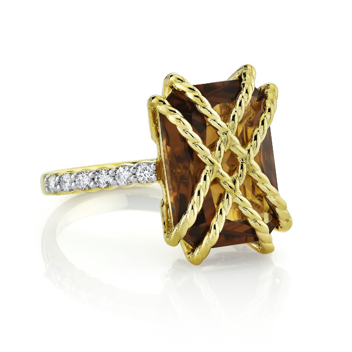 Gold Wrapped Cinnamon Quartz Ring With Diamonds