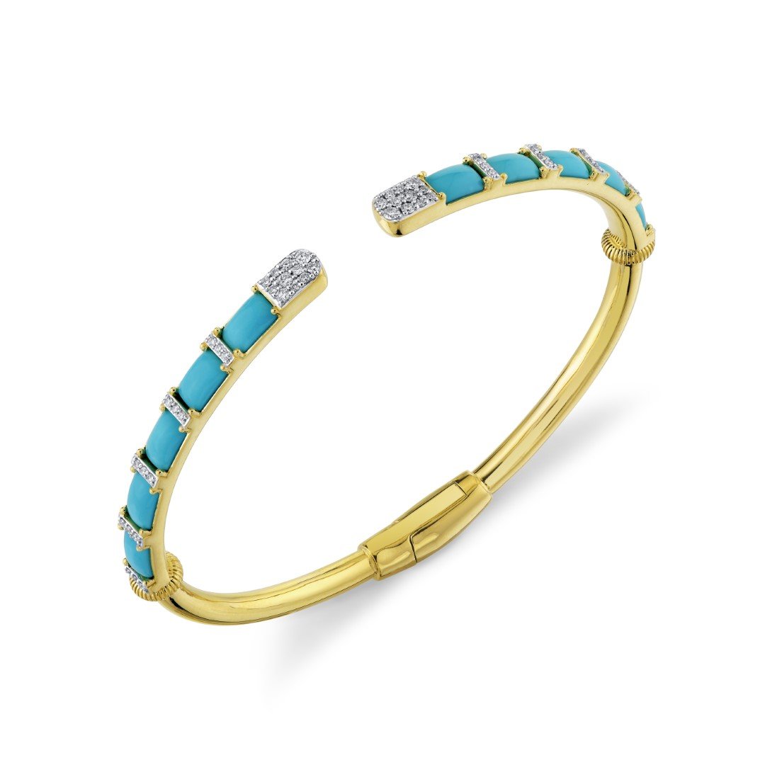 Emerald Cut Turquoise Bracelet With Diamonds