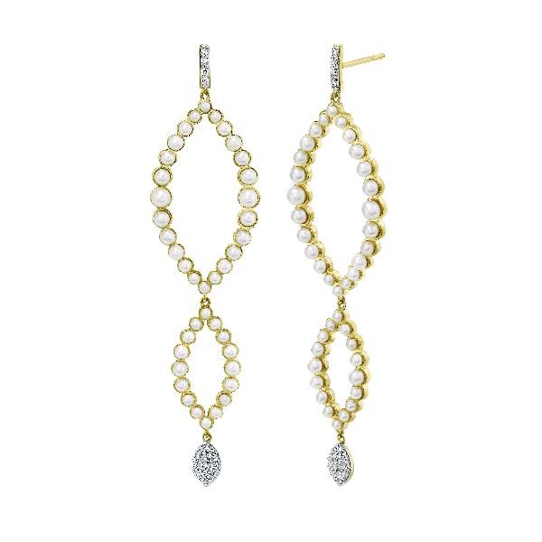 Pearl Marquis Drop Earrings With Diamonds