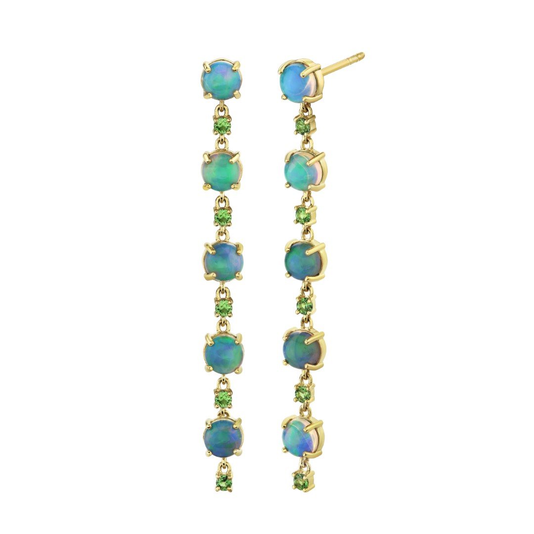 Opal And Tsavorite Drop Earrings