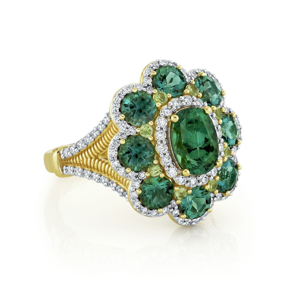 Blue Green Tourmaline And Diamond Ring